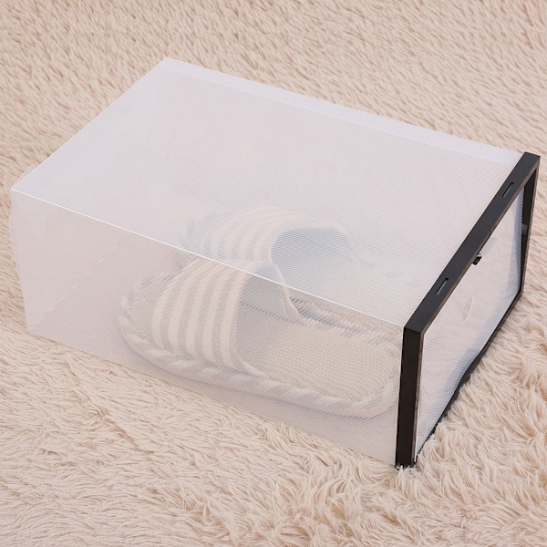 Klar Foldbar Plast Skuffe Sko Opbevaringskasse Stabelbar Boks Organizer Sort