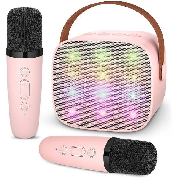 Kannettava langaton kaksimikrofoninen lasten karaokelaite, jossa Bluetooth, Magic Voice Changer, LED-valot ja Hi-Fi-äänenlaatu