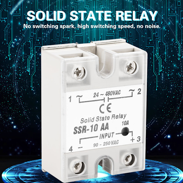 SSr 10 AA 10A Solid State -relemoduuli SSR AC-AC Tulo 90-250V AC Lähtö 24-480V AC