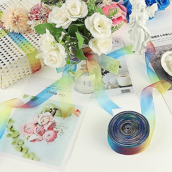Rainbow Organza Ribbon - 45m x 25mm - Perfekt for gaveinnpakning, DIY-håndverk, bryllup, bursdager