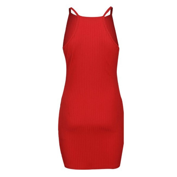 Kvinder ensfarvede ærmeløse stramme nederdel rund hals kjole fest Red L