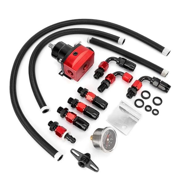 Universal Justerbart Drivstofftrykksregulatorsett med Måler 100PSI (Svart+Rød)