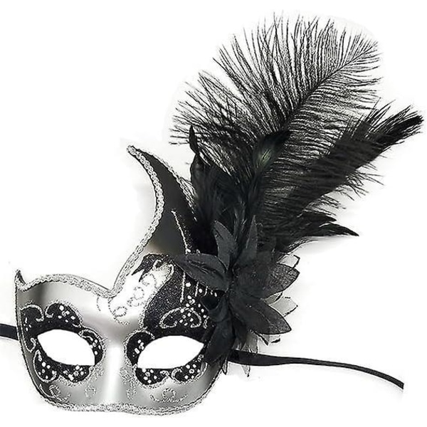 Elegant svart fjädermaskerad mask för kvinnor