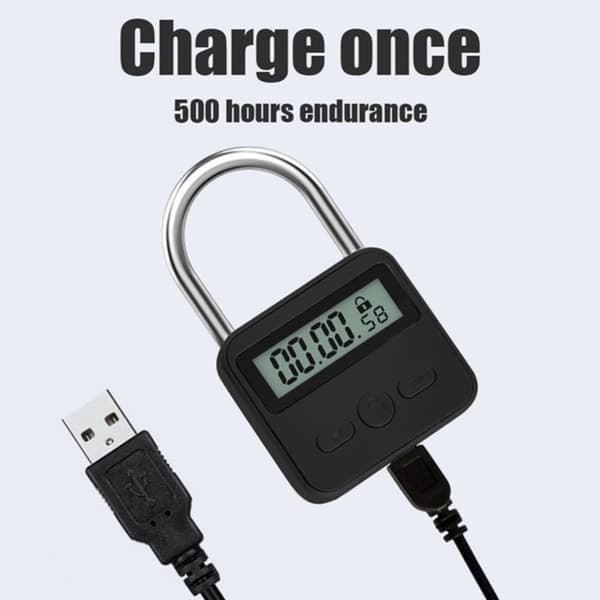 Metall tidslås - USB-oppladbart tidslås - svart