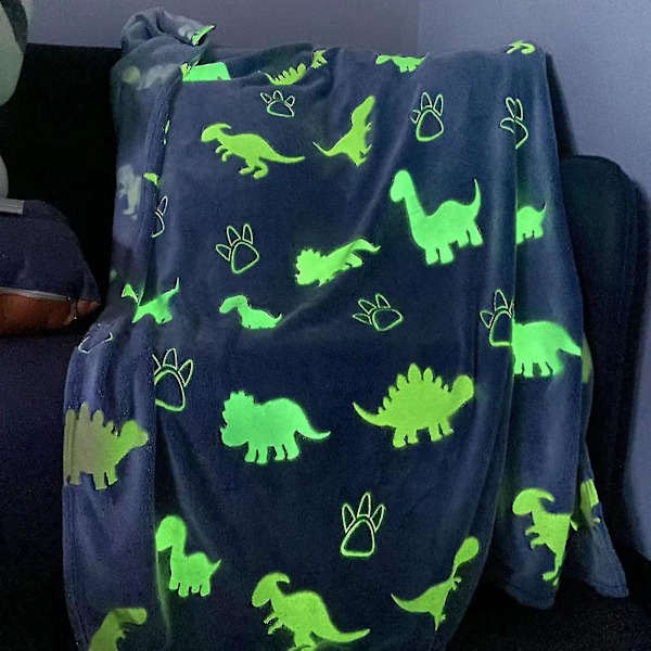 Glow-in-the-Dark Luminous Kids Blanket - Myk, Fluffy, Unik Gave dinosaur130*150 grå