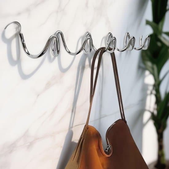 Coat Rack - Wall Mounted Galvanized Silver Wavy Jacket Hook - Creative Clothes Storage Hook - 50cm Long (Drill Hole Installation)