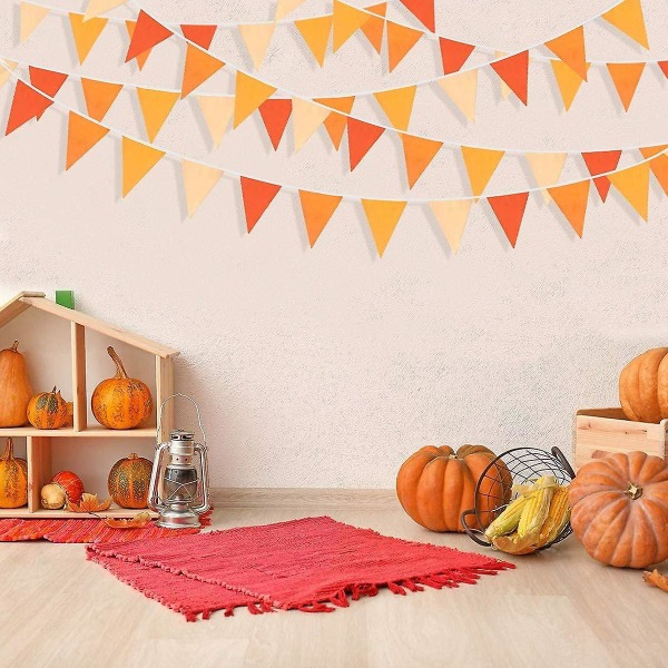 Orange 36st 36ft bomull triangulär vimpelkrans för höstens bröllopsfödelsedag Thanksgiving Party dekoration