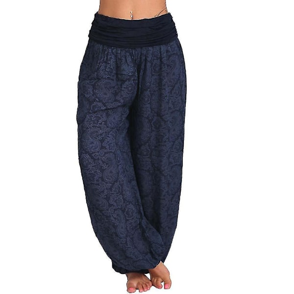 Trykte løse Aladdin Harem Yoga-bukser til kvinder - Plus Size 5XL Navy Blue