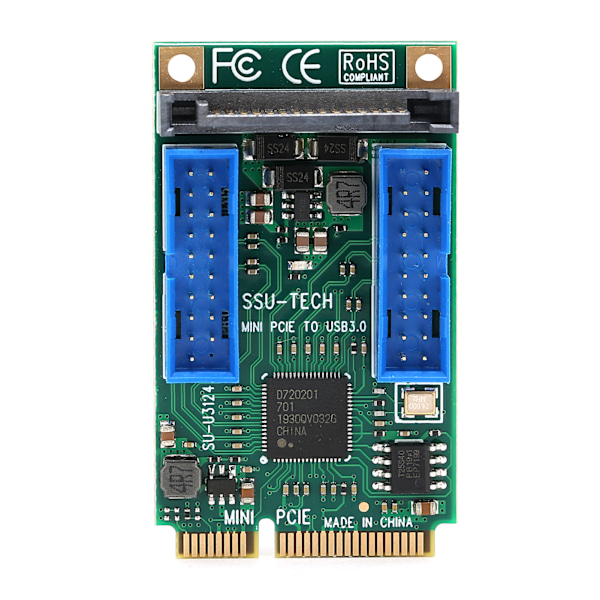 MINI PCIE til USB3.0 Front Udvidelseskort til Windows XP/2003/Vista Win7/win8/win10/2003/Linux (Dual 19PIN（10313） )