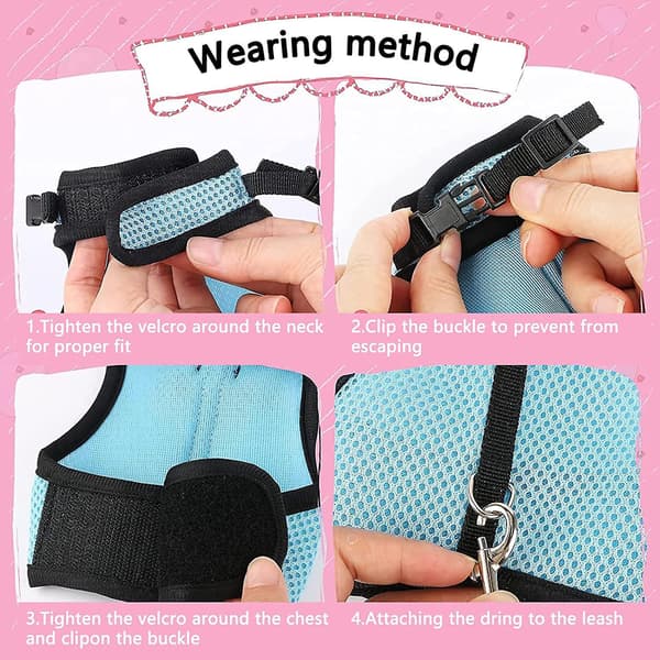 Adjustable Rabbit Harness, 2 Pieces with Elastic Leash Soft Vest Rabbit Leash Harness for Small Animals Jogging Walking Running Pet Harness Kitty