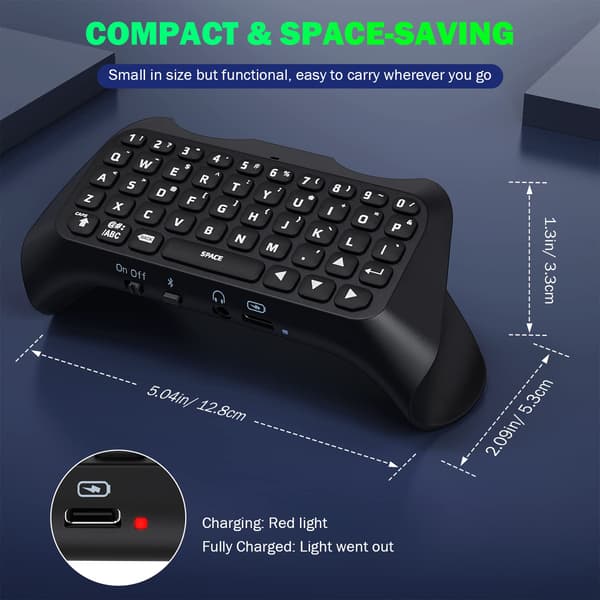 Keyboard for PS5 Controllers with Green Backlight, Bluetooth Wireless Mini Keyboard Chat Board 0.15