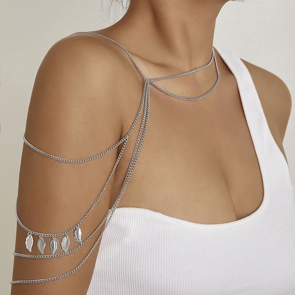 Sølv lag kvast skulder kæde halskæde Leaf Body Chain Bikini Beach smykker