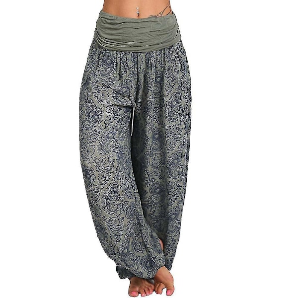 Tryckta dam Aladdin Gypsy Hippie Baggy Harem Yoga byxor - Plus Size S Army Green