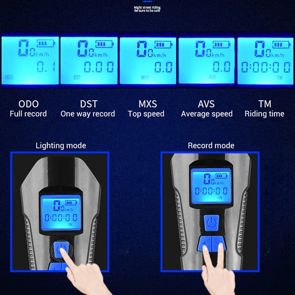 USB Rechargeable LED Bicycle Taillight Bike Rear Light and Headlight Set with Speedometer Odometer 0.2