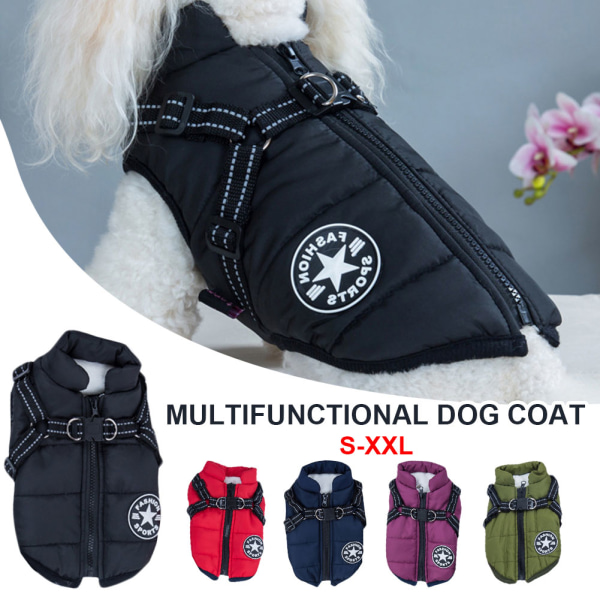 Vinterhundejakke med sele Hundevarmt tøj Vandtæt red XL