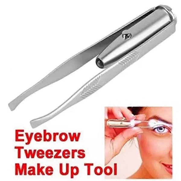 Make Up Tool LED Lys Øjenvippe Øjenbryn Hårfjerning Pincet Rustfrit Stål