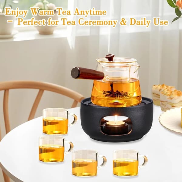 Ceramic Teapot Warmer with Tealight Holder, Porcelain Teapot Warmer, Coffee Warmer, Tea Warmer for Tea - Black (without light)
