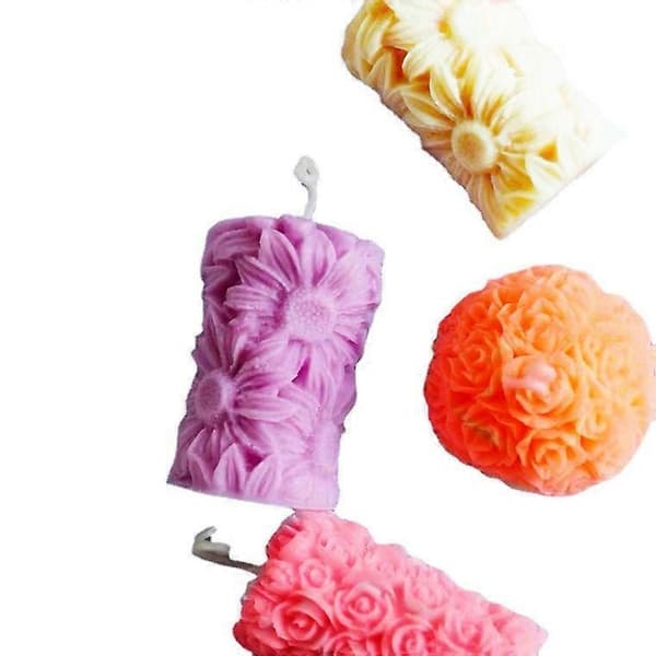Cylinder Rose Blomst Silikone Lysform til Håndlavet Sæbe, Badebombe, Lotionbar, Farveblyant, Voks, Polymerler