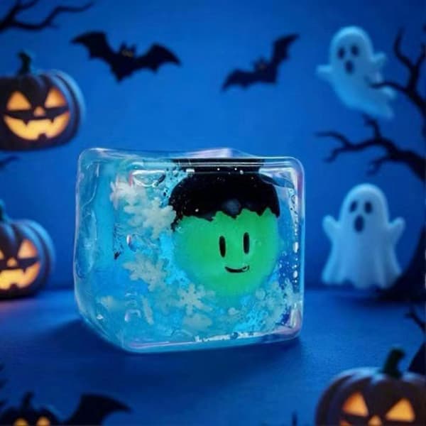 Glow in The Dark Ghost Squishies Fidget Toy Cube, Stress Relief Squeeze Ice Cube with Inside Ghost for Halloween Gift C