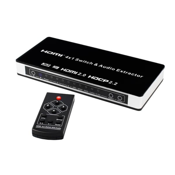 4x1 HDMI-switch och ljuddelare UHD 4K 3D HDMI 2.0 ARC Toslink+RCA