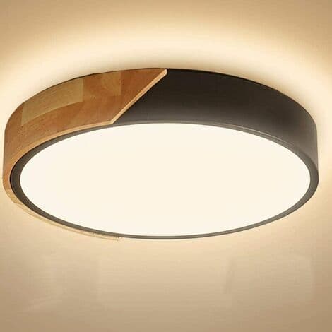 Sorte LED-loftlamper, Moderne Træloftlampe, 18W Rund Loftlampe til Soveværelse, Køkken, Stue