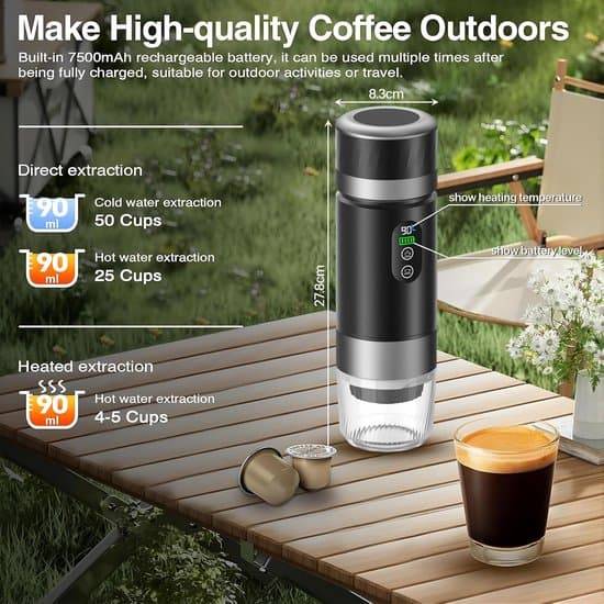 Portable Coffee Maker - 3-in-1 Electric Espresso Machine - 12V Rechargeable - for Office, Capsule Compatible