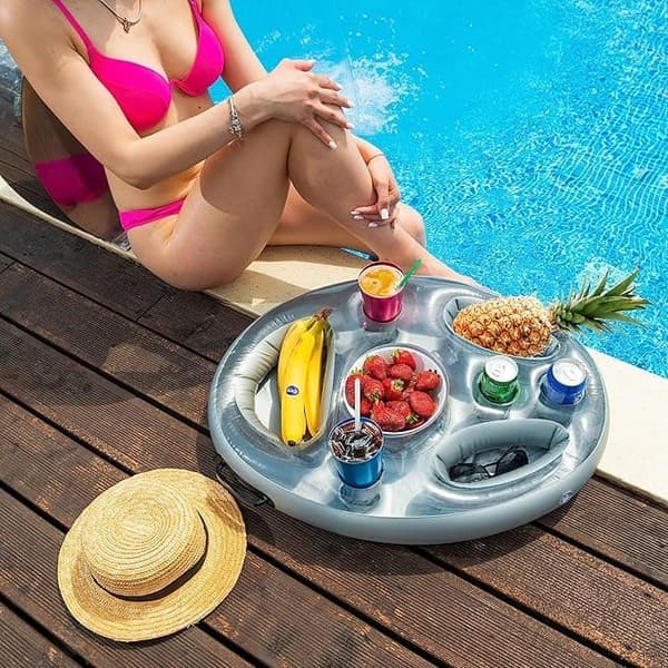 Oppustelig drikkeholder til pool og badekar - Flydende madbakke, perfekt til sommerens pooltilbehør