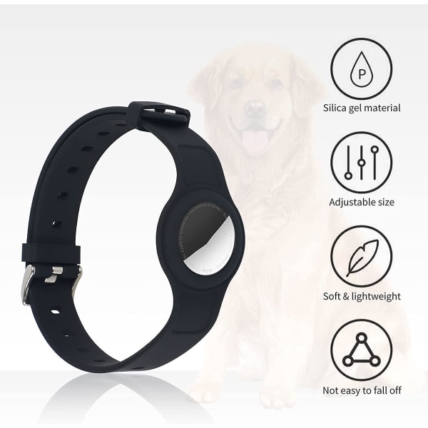 Säädettävä musta silikonipäällysteinen Apple-kaulapanta pienille koirille, kissoille ja keskikokoisille lemmikkieläimille anti-Lost GPS-lisävarusteella
