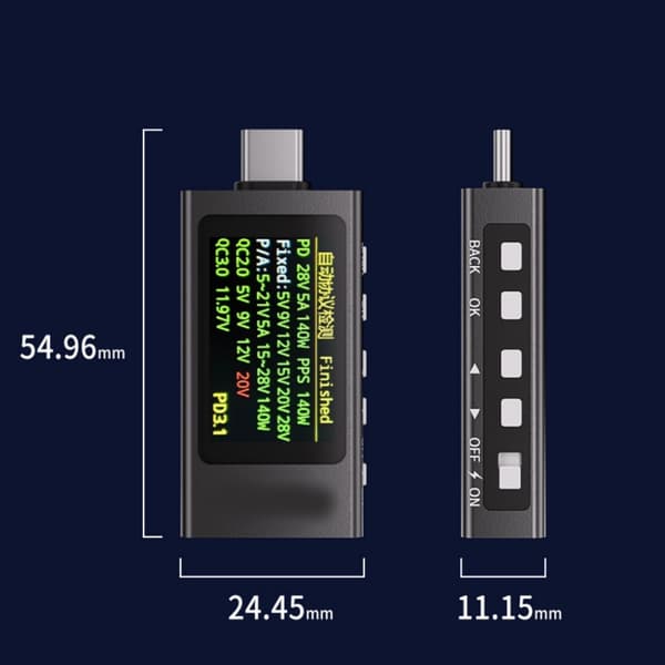 USB spændingstester, voltmeter, amperemeter, understøtter PD3.1 hurtigopladningsprotokol