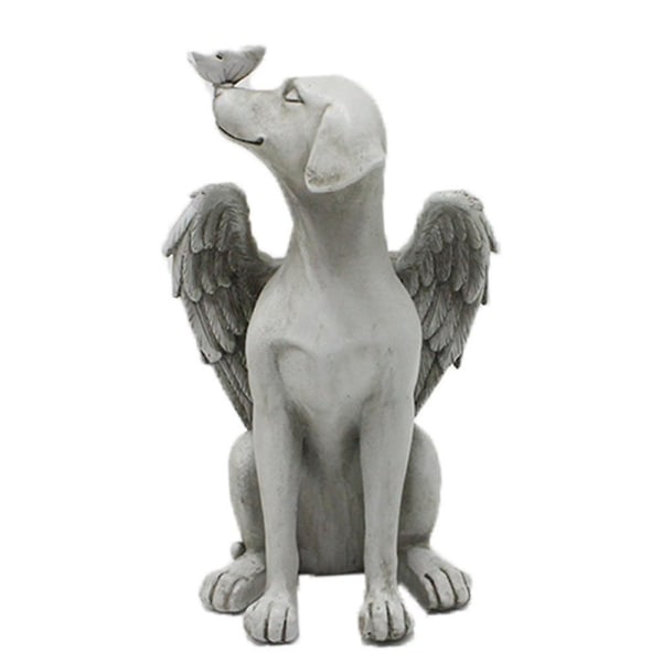 Antik stenharpiks Angel Pet Dog Memorial Statue Grave Marker Keepsake Have Decor