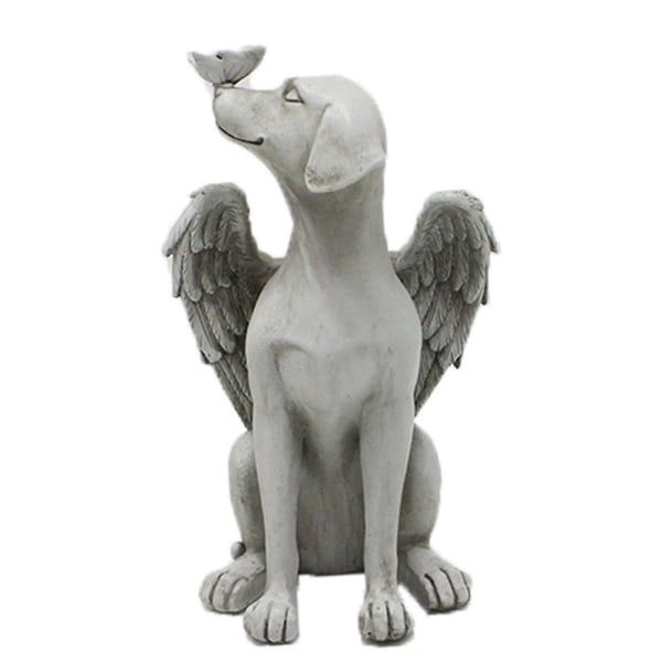 Antikk steinharpiks Angel Pet Dog Memorial Statue Grav Marker Keepsake Hagedekor