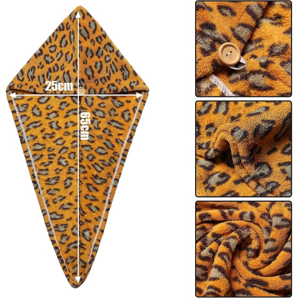 Leopard mikrofiber hårhåndkleinnpakning - hurtigtørkende hårhette for anti-krus og krøllete hår