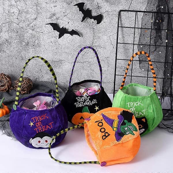 Halloween Slikpose dekoration Bærbar Græskarpose Børnehave Børn Slik Scene Layout Gavepose Stofpose (Orange) 25*13cm