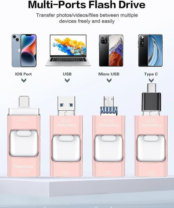 128 GB Flash-enhet - 4-i-1 USB C Minne Kompatibel med iPhone, iPad, Android, Datamaskin