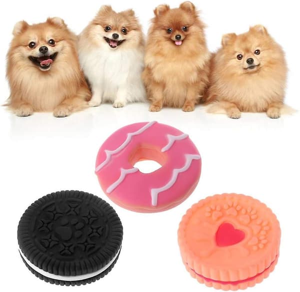 Interactive Squeaky Dog Toy, Durable Rubber Oreo Cookie Shaped Toy with Sound, Teeth Cleaning Function and Convenient Service