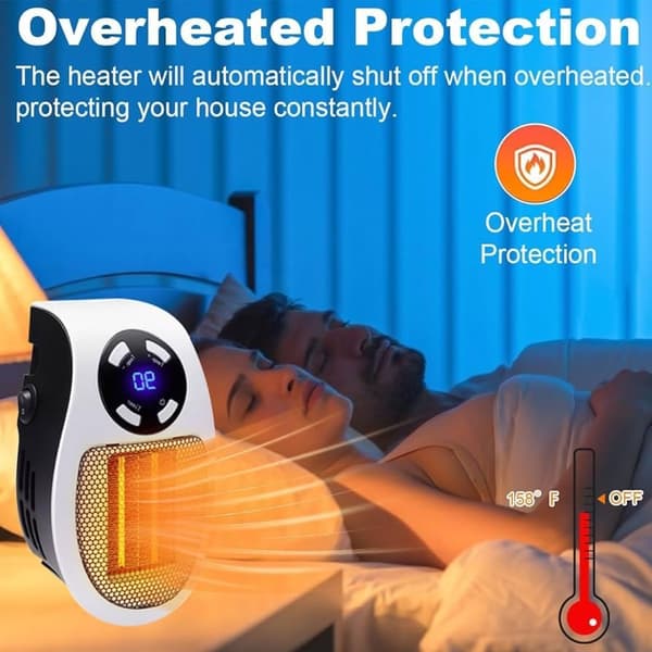 Mini Electric Plug-in Heater, Wall-Mounted Heater with Remote Control and LED Display, Suitable for Home and Office.