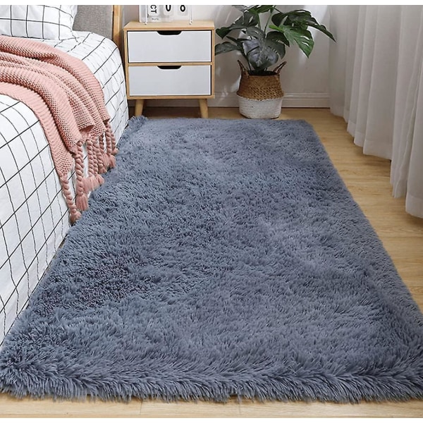 Fluffy grå tæppe til stue og soveværelse - Stor plys gulvmåtte til boligindretning - 40 x 60 cm