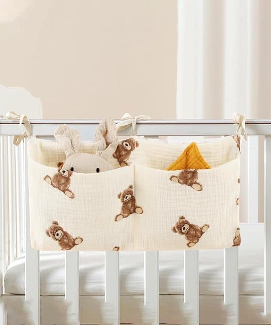 Hanging Foldable Storage Box - Cot Storage Bag - Storage Bag - Hanging Bag with Two Compartments - 39x20 cm - Bear Design
