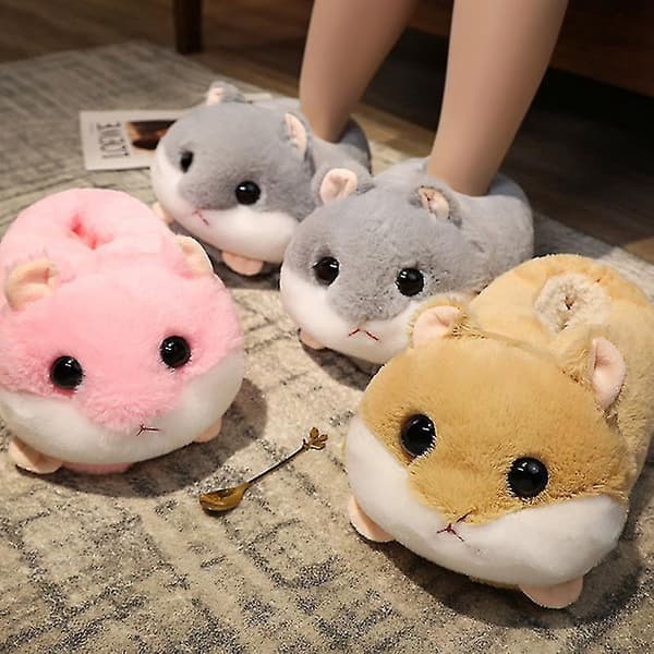 【NX】Plush Warm Lined Animal Shaped Slippers Yellow Hamster