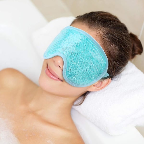 Blå genanvendelige gel øjenplastre med plys bagside til hovedpine og migræne