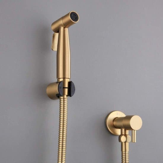 Badeværelses- og WC-bidetarmatur – rustfrit stål – guld – med base – toiletsprøjte – håndbruser