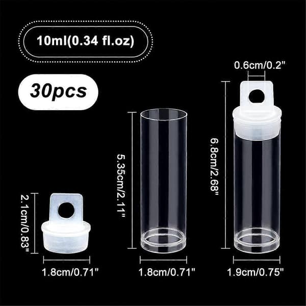 30 Pcs Clear Tube Bead Containers, Plastic Storage Tubes with Lids Transparent