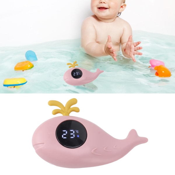 Babybadetermometer Digital Cartoon Cute Whale Thermometer Multifunksjonell vannmåling Rosa