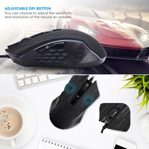 Tyst Gamingmus USB Kabelansluten Skrivbordsdator Laptopmus G6 1.5m 6-läges Justerbar