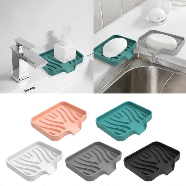 Silicone Soap Dish Self-Draining Rectangular Soap Holder Bathroom Soap Tray for Kitchen Hotel Home Soap Soap Pad Container White White