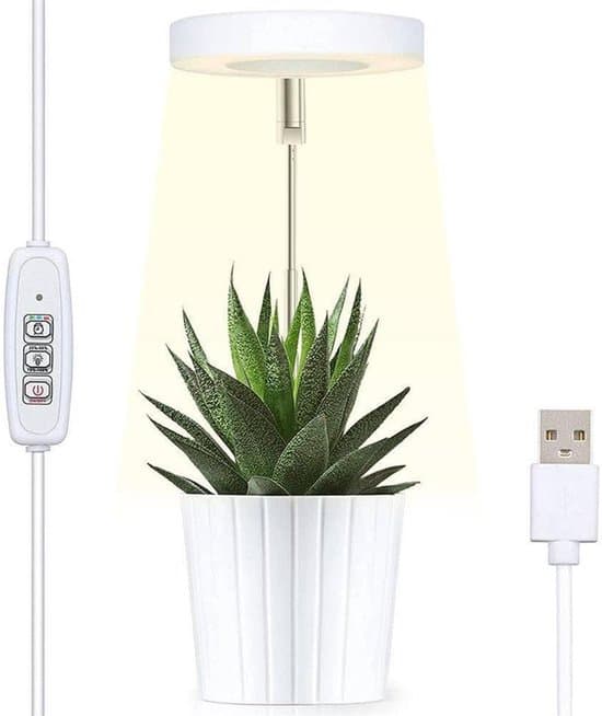 Plant lamp - LED - Plant lamp for potted plants - USB adapter - Indoor plant lamp - Timer control - Dimmable - Suitable for small plants - White