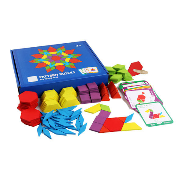 155 stk Trepuslesett Tangram Utdannende Leke Fargerike Byggeklosser