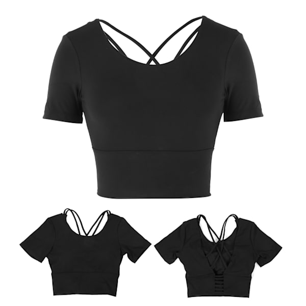 Dame Sommer Sexy Sports Kortermet Topper for Yoga Fitness Trening Sportstilbehør Svart L