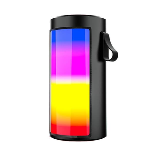 This RGB wireless Bluetooth speaker has a built-in microphone and is compatible with Android and iOS devices, USB devices, AUX input, and FM radio