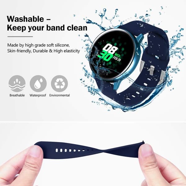 Silicone Wristband Compatible with Samsung Galaxy Watch 3 41mm Strap/Active Strap 40mm/Active Strap 2/Galaxy Watch 42mm Strap, Women Men Soft Silicone Spo